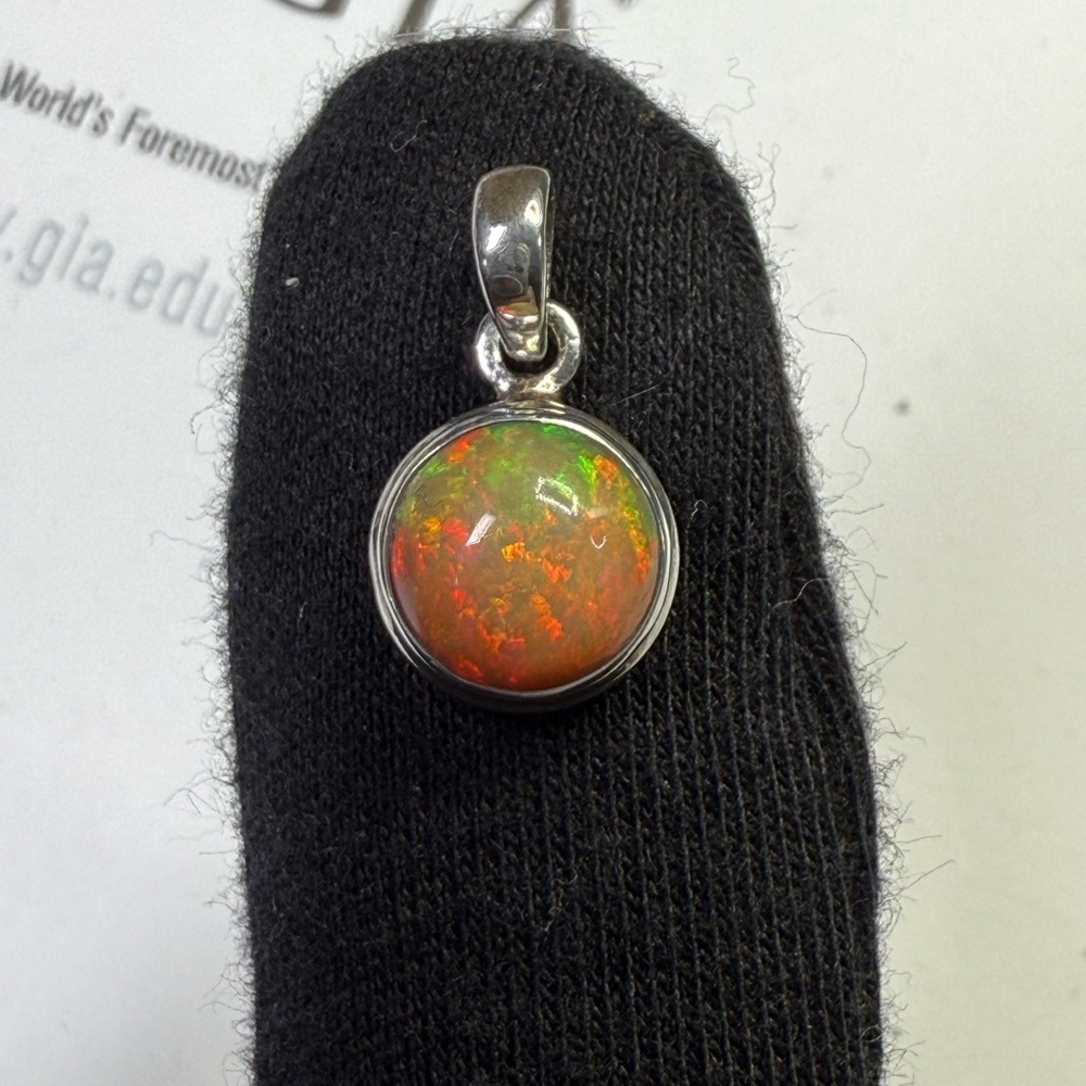 Natural Ethiopian Opal Sterling Silver Pendant | Handmade Bezel Set